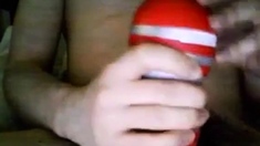 Bi 18 yr old stroking his virgin cock with my new Tenga cup.