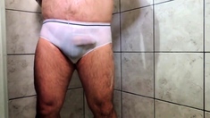 Daddy Hairy Bear On Shower Tease Until Cumming