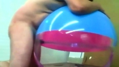 Big inflatable beach ball fuck cum inside