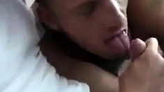 Buddy licking up my cum in the car