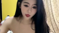 Horny amateur masked Asian teen toying on webcam show