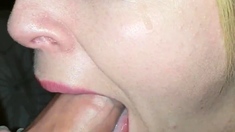 Huge boobs MILF giving blowjob POV