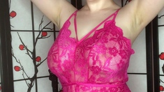 Busty babe playing with her big boobs