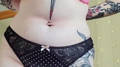 Busty curly brunette with big boobs fucks on couch