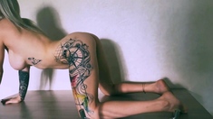 Horny Tattooed Blonde Babe Masturbates After Work