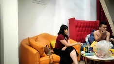 Cute amateur asian web cam girl playing with her toy