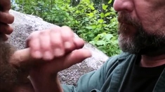 Older Man Sucks Young Cock Outdoors