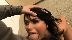 Sexy Brunette Babe Gets Her Big Juggs Juiced Up With His Sticky Cream