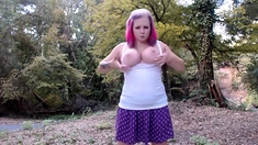 Busty Blonde Outdoor Masturbation