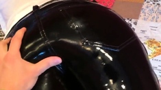 Squeezingmy ass in shiny vinyl pants